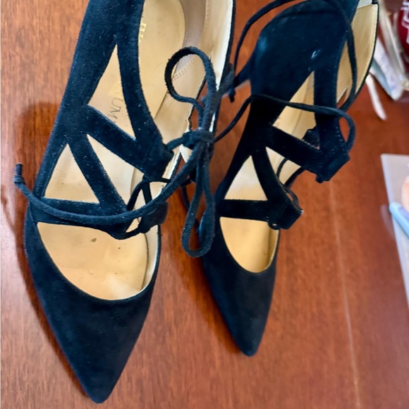 Elegant Black Suede Women's Shoes with tie-up and zipper back - Picture 4 of 8